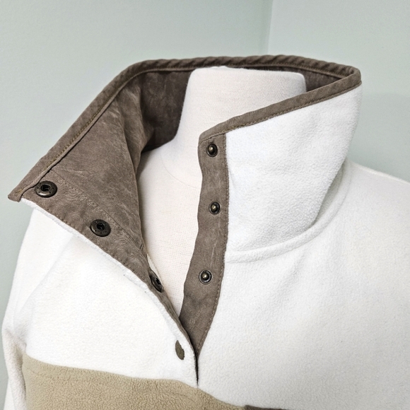Entro High Neck Fleece Pullover Jacket with Snaps Tan Cream White Size Medium - Picture 3 of 7